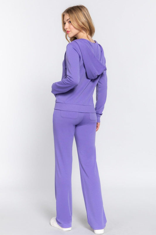 ACTIVE BASIC French Terry Zip Up Hoodie and Drawstring Pants Set Carauana Store