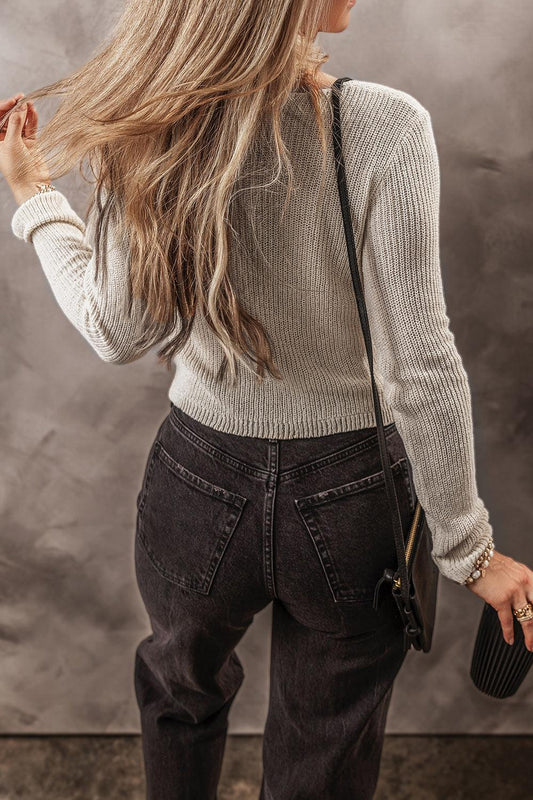 V-Neck Long Sleeve Cropped Cardigan Carauana Store