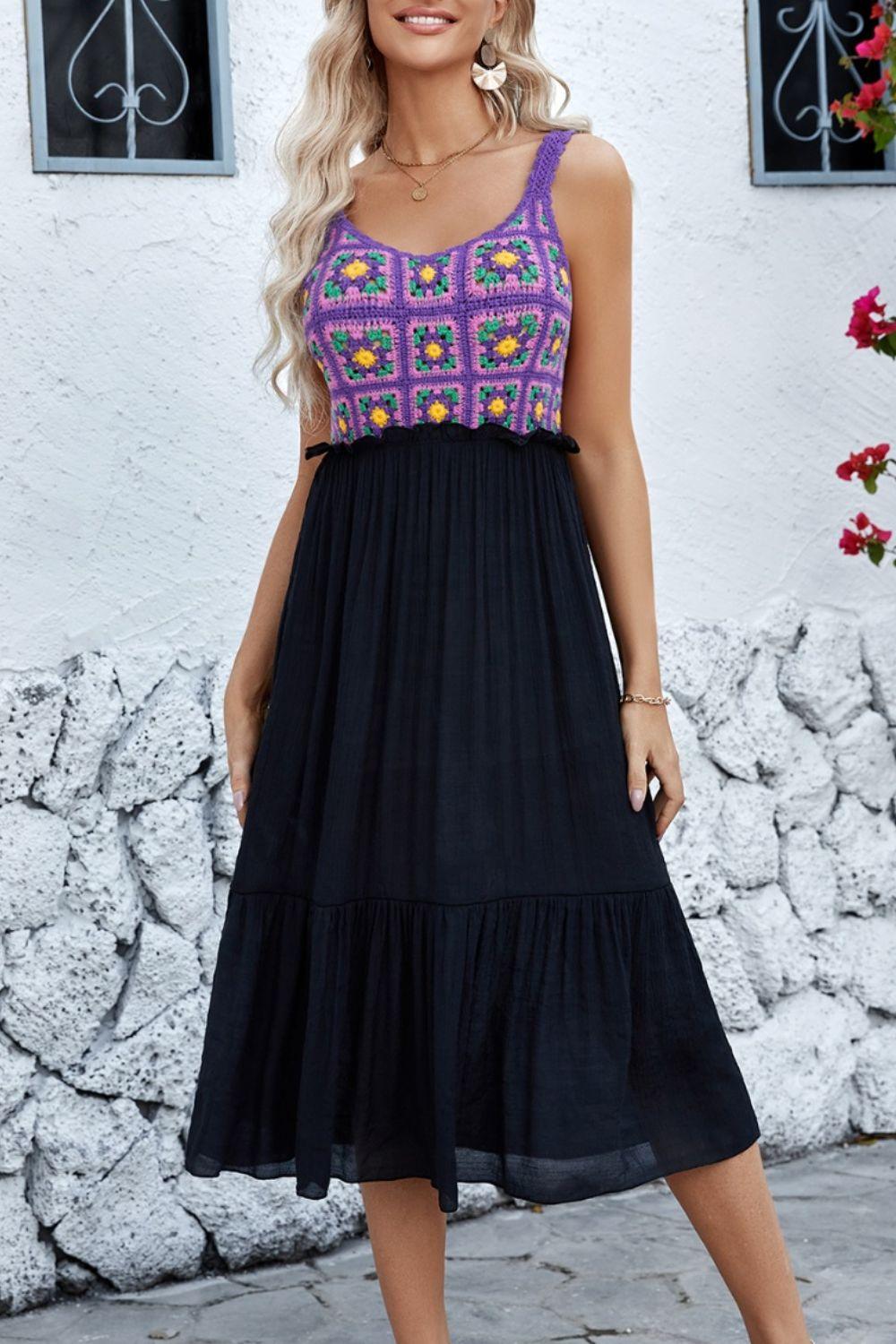 Openwork Wide Strap Midi Dress Carauana Store