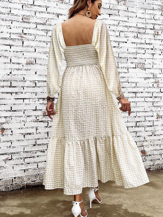 Smocked Square Neck Long Sleeve Dress Carauana Store