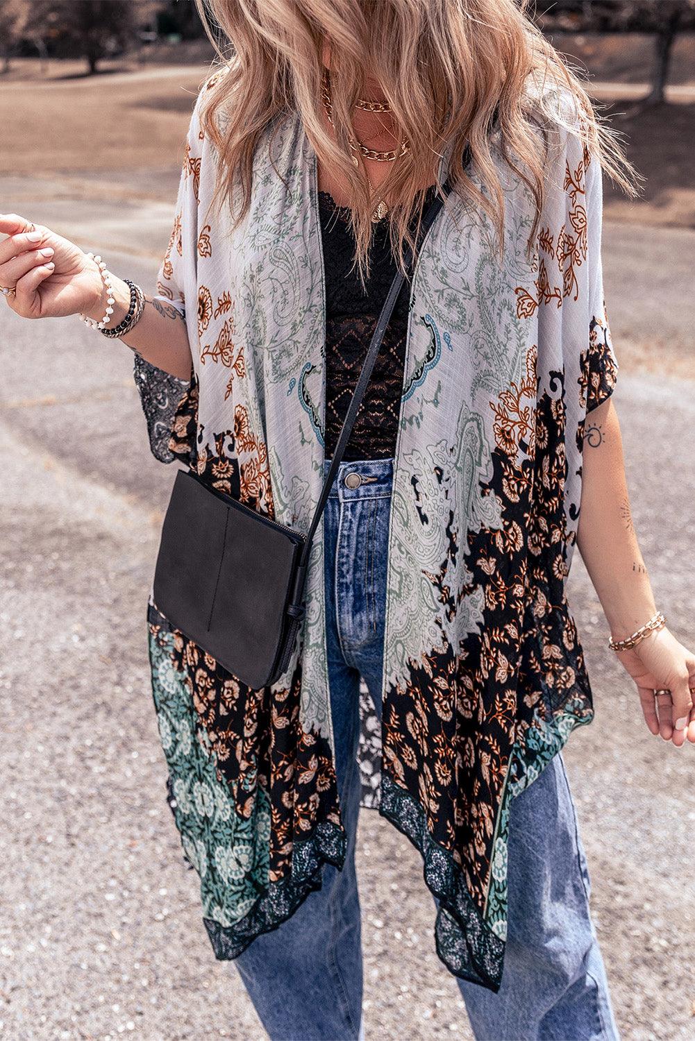 Open Front Printed Half Sleeve Cover Up Carauana Store