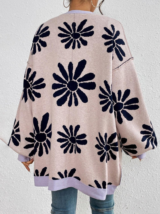 Contrast Dropped Shoulder Long Sleeve Cardigan Carauana Store