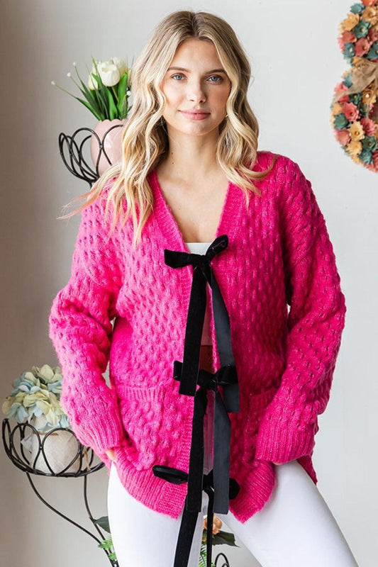 First Love Tie Closure Open Knit Cardigan Carauana Store