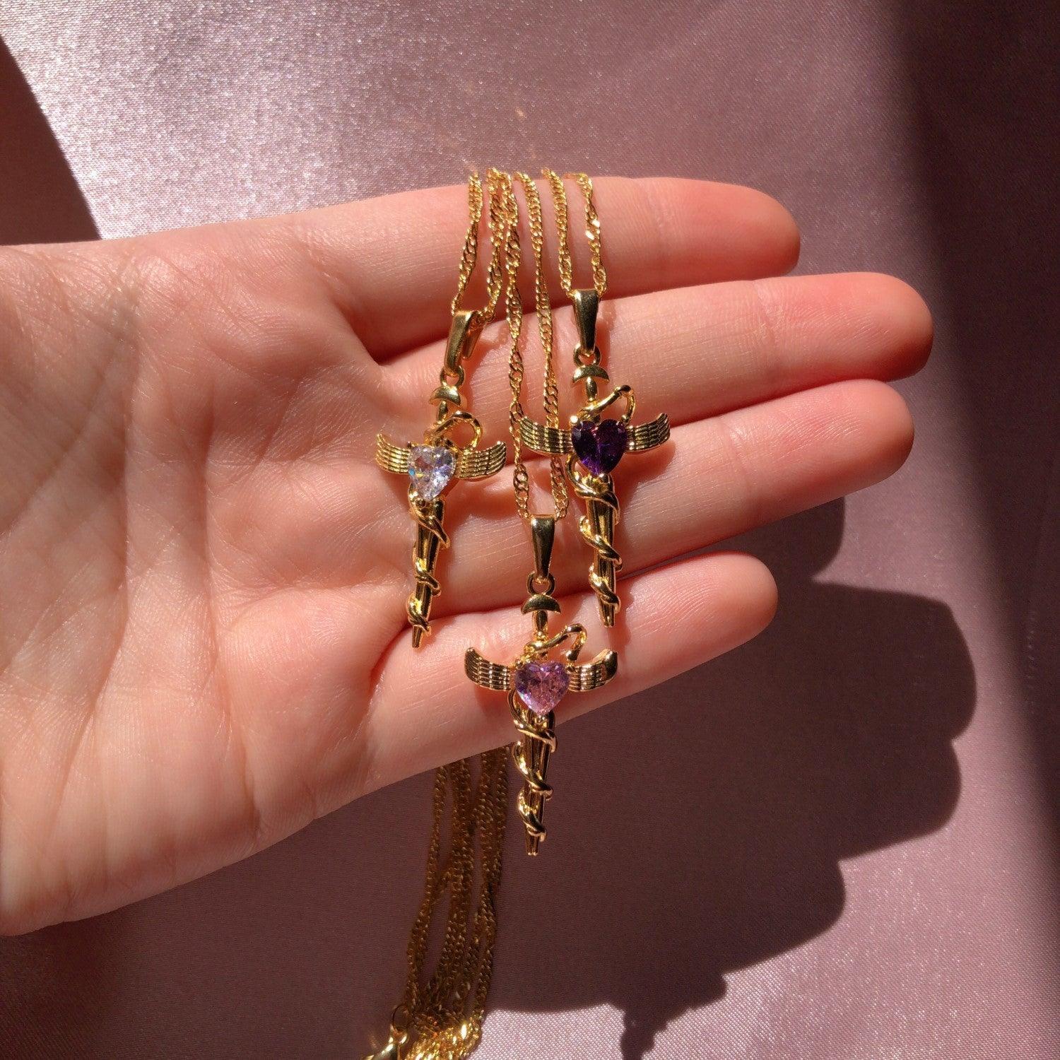 Copper Zircon Cross Pendant Necklace Carauana Store
