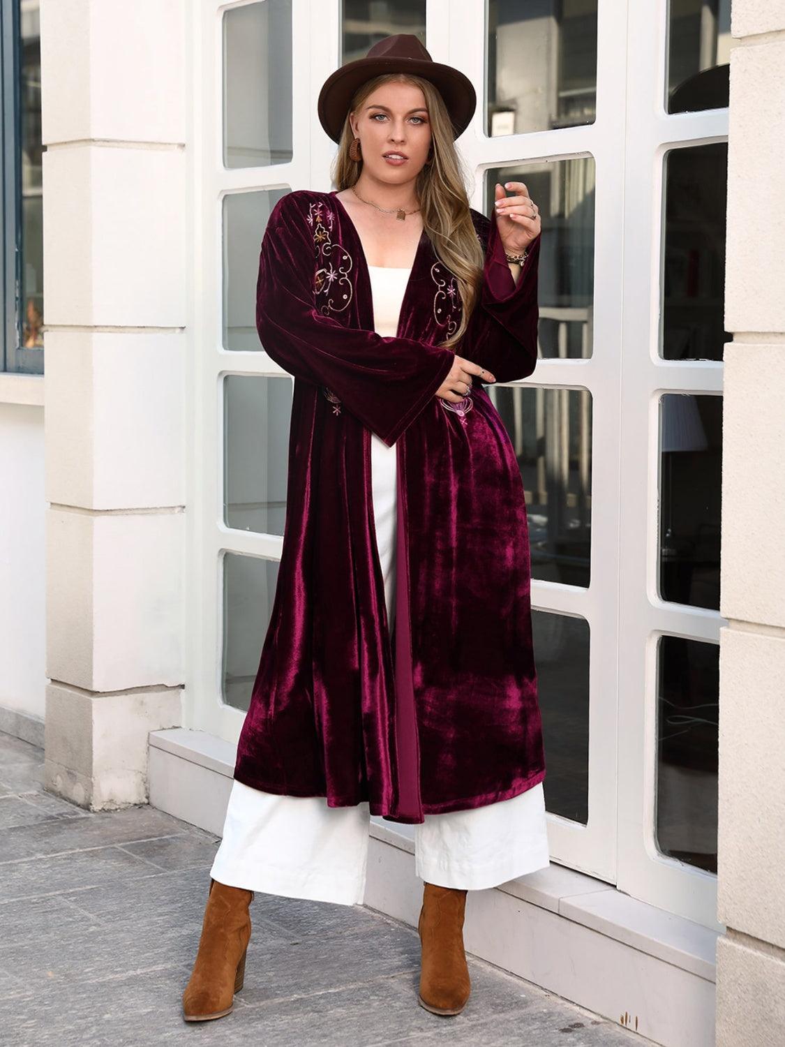 Plus Size Printed Open Front Long Sleeve Cardigan Carauana Store
