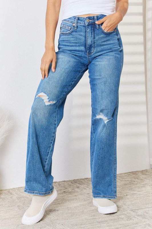 Judy Blue Full Size High Waist Distressed Straight-Leg Jeans Carauana Store