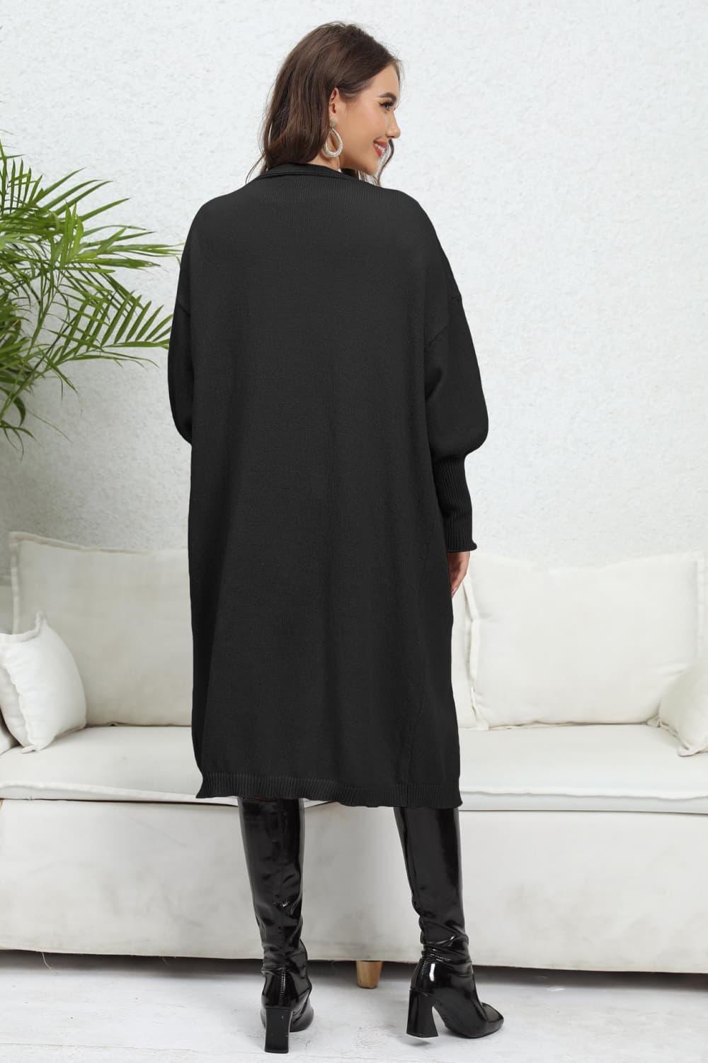 Lantern Sleeve Open Front Pocketed Cardigan Carauana Store
