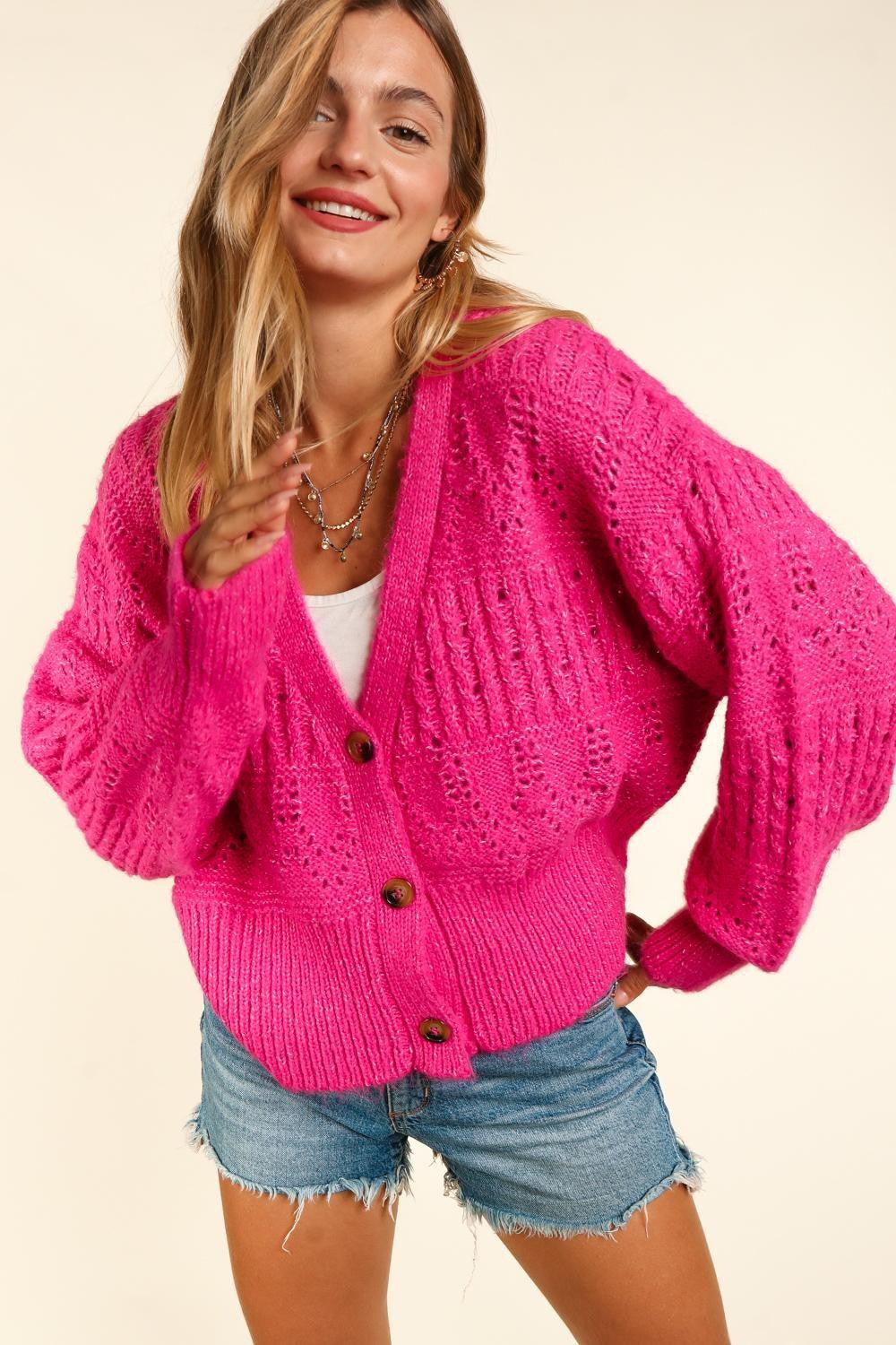 Haptics Full Size Button Down Crop Long Sleeve Cardigan Carauana Store
