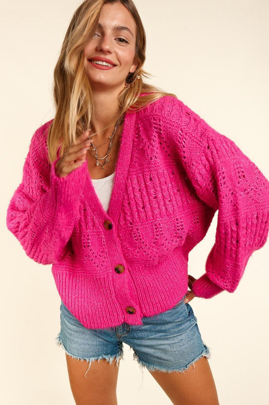 Haptics Full Size Button Down Crop Long Sleeve Cardigan Carauana Store