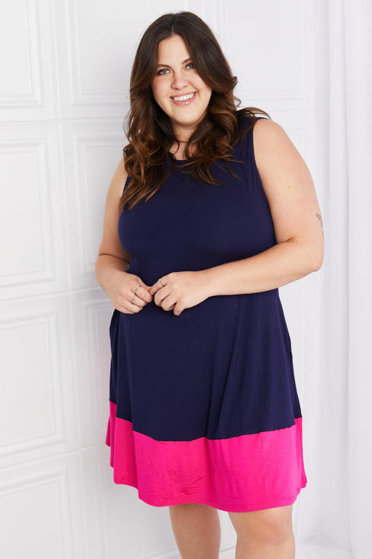 Yelete Full Size Two-Tone Sleeveless Mini Dress with Pockets Carauana Store