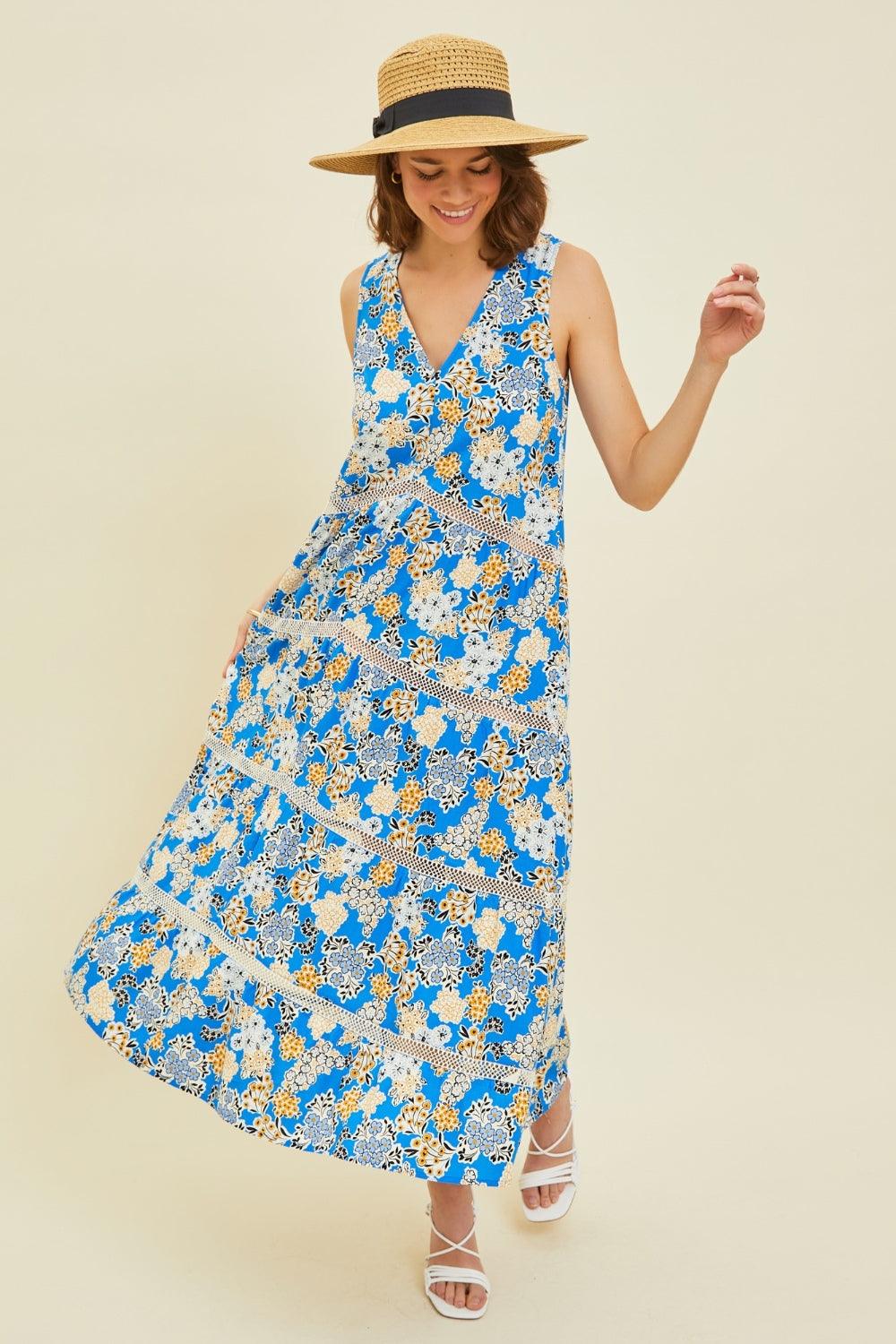 HEYSON Full Size Printed Crochet Trim Maxi Dress Carauana Store