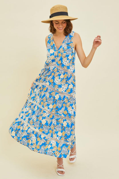 HEYSON Full Size Printed Crochet Trim Maxi Dress Carauana Store