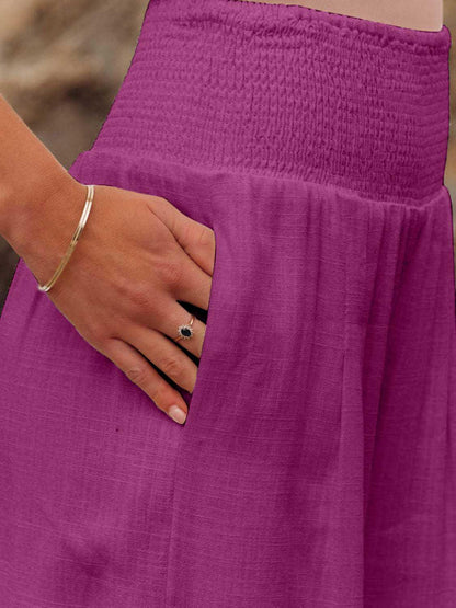 Full Size Smocked Waist Wide Leg Pants Carauana Store