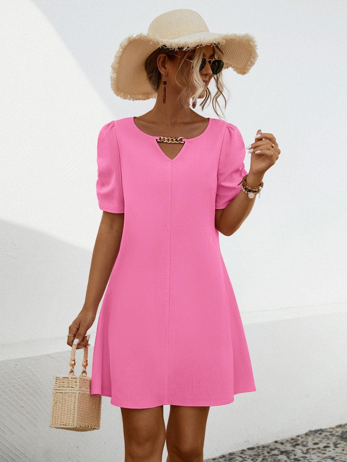 Chain Notched Short Sleeve Dress Carauana Store
