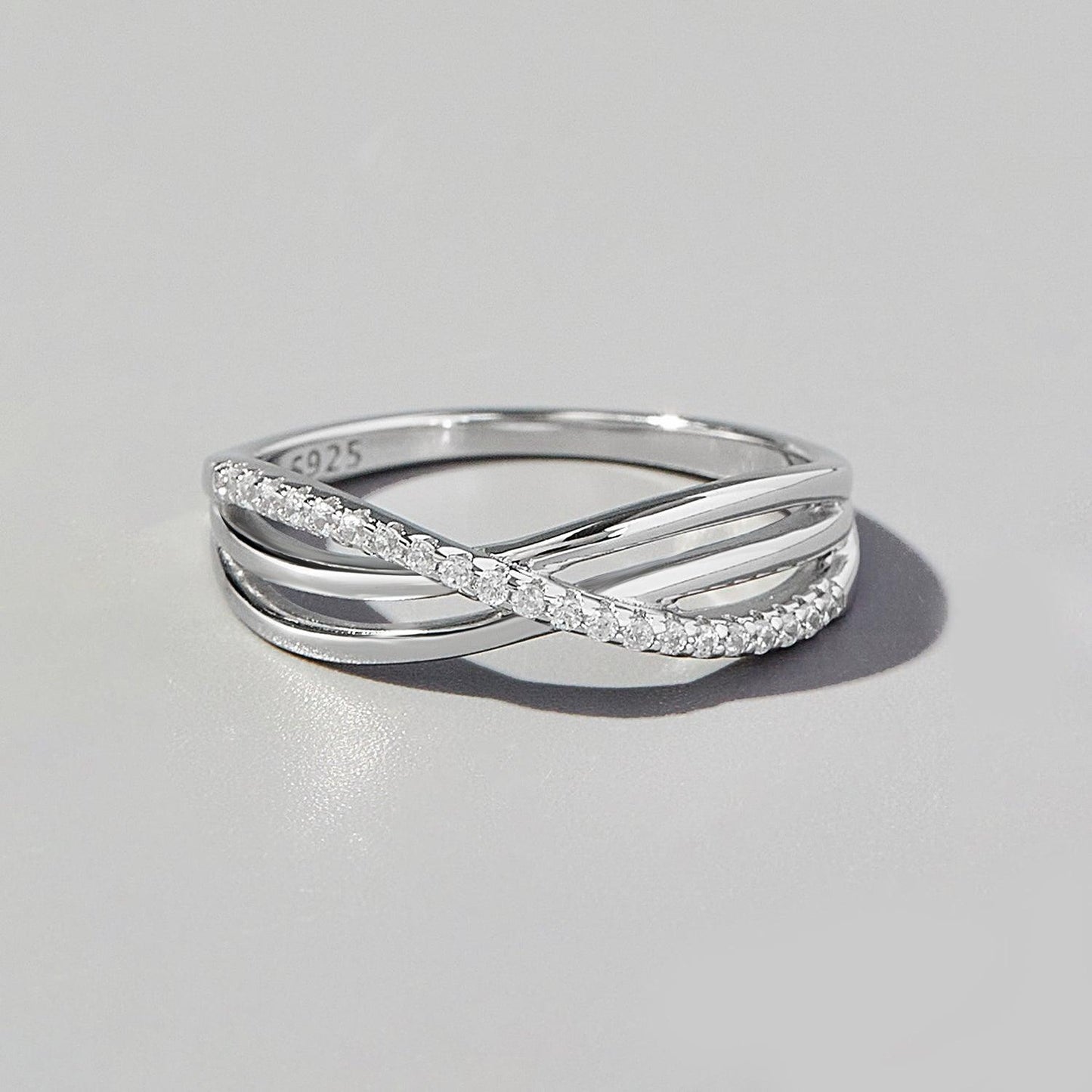 Crisscross Inlaid Zircon 925 Sterling Silver Ring Carauana Store