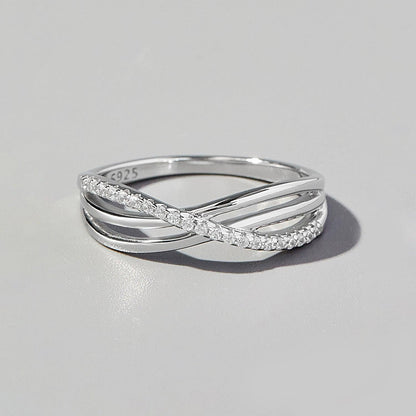 Crisscross Inlaid Zircon 925 Sterling Silver Ring Carauana Store