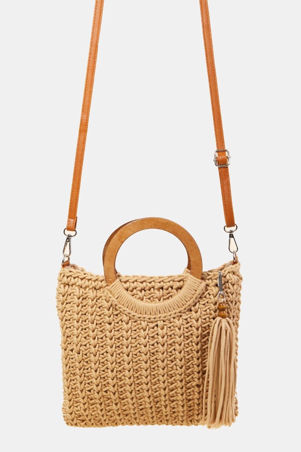 Fame Crochet Knit Convertible Tote Bag with Tassel Carauana Store