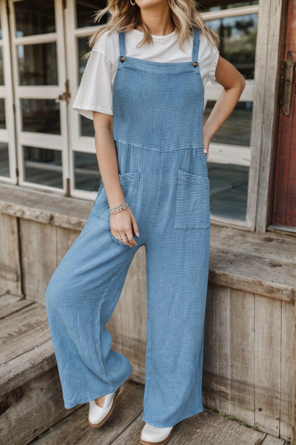 Full Size Wide Leg Front Pocket Jumpsuit Carauana Store
