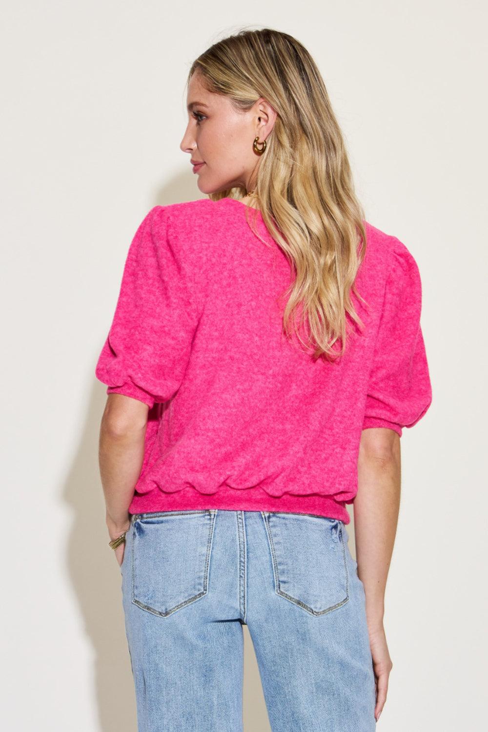 Zenana Round Neck Lantern Half Sleeve Sweater Carauana Store