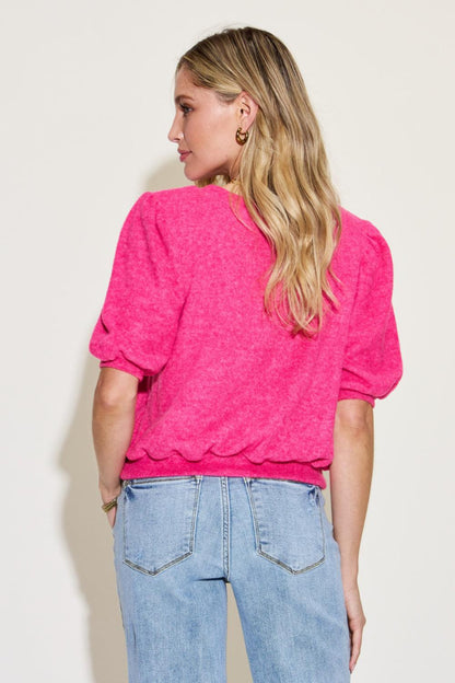 Zenana Round Neck Lantern Half Sleeve Sweater Carauana Store