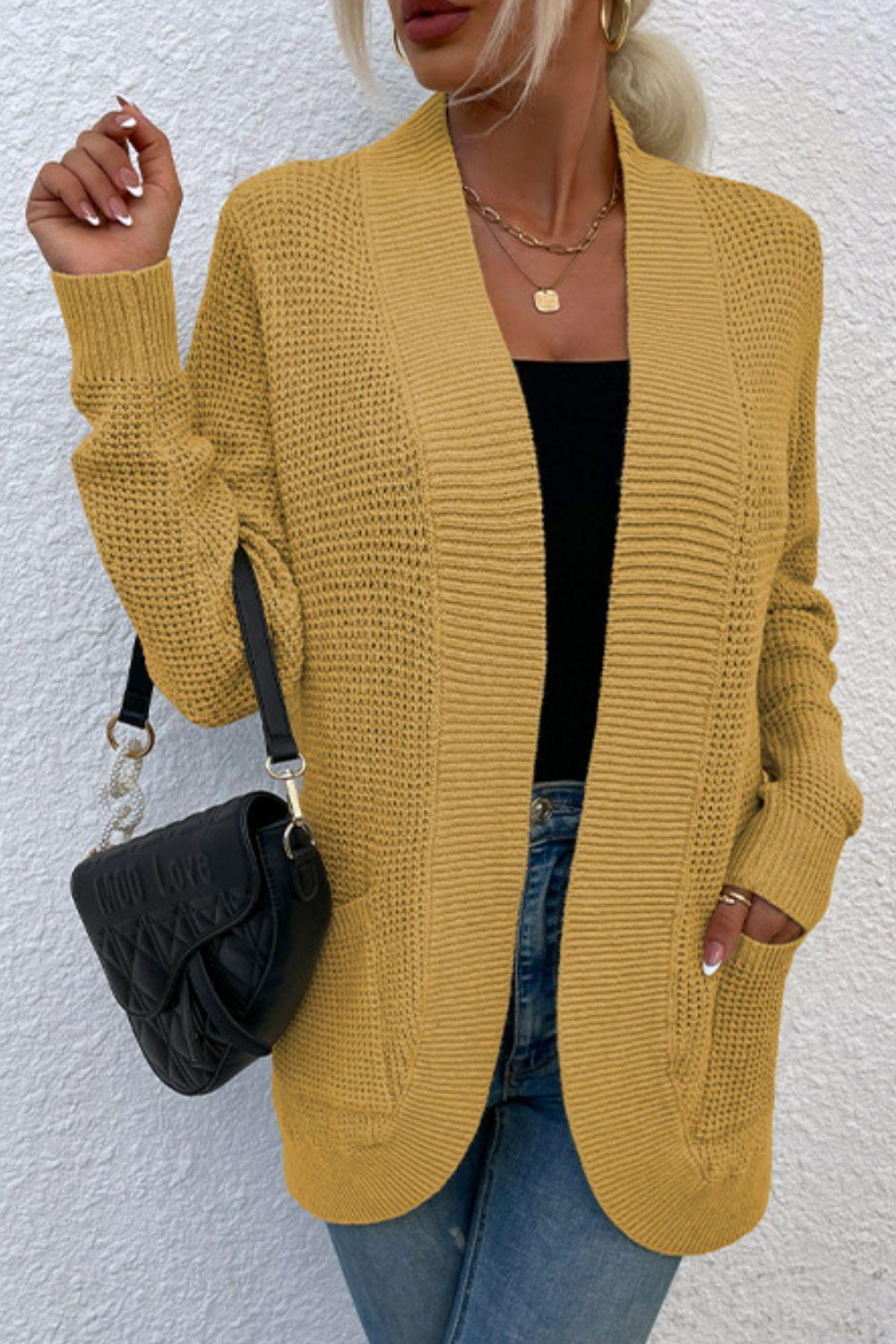 Open Front Rib-Knit Cardigan with Pockets Carauana Store