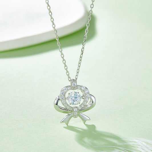 Moissanite 925 Sterling Silver Bow & Heart Necklace Carauana Store