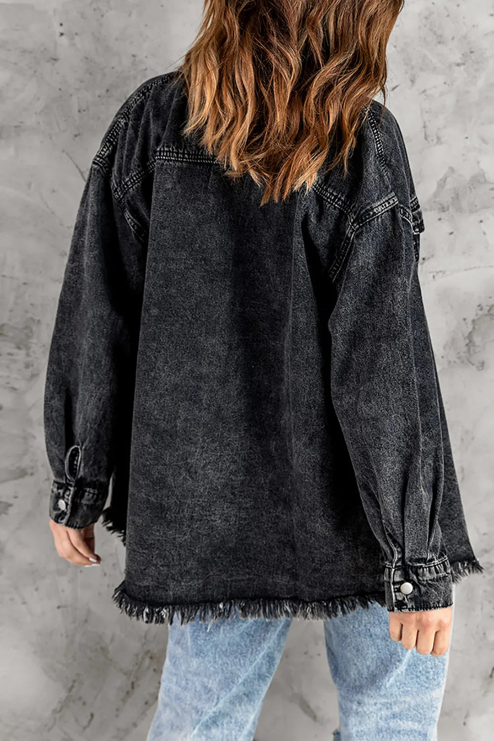 Button Up Pocketed Raw Hem Denim Jacket Carauana Store