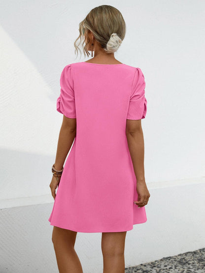 Chain Notched Short Sleeve Dress Carauana Store