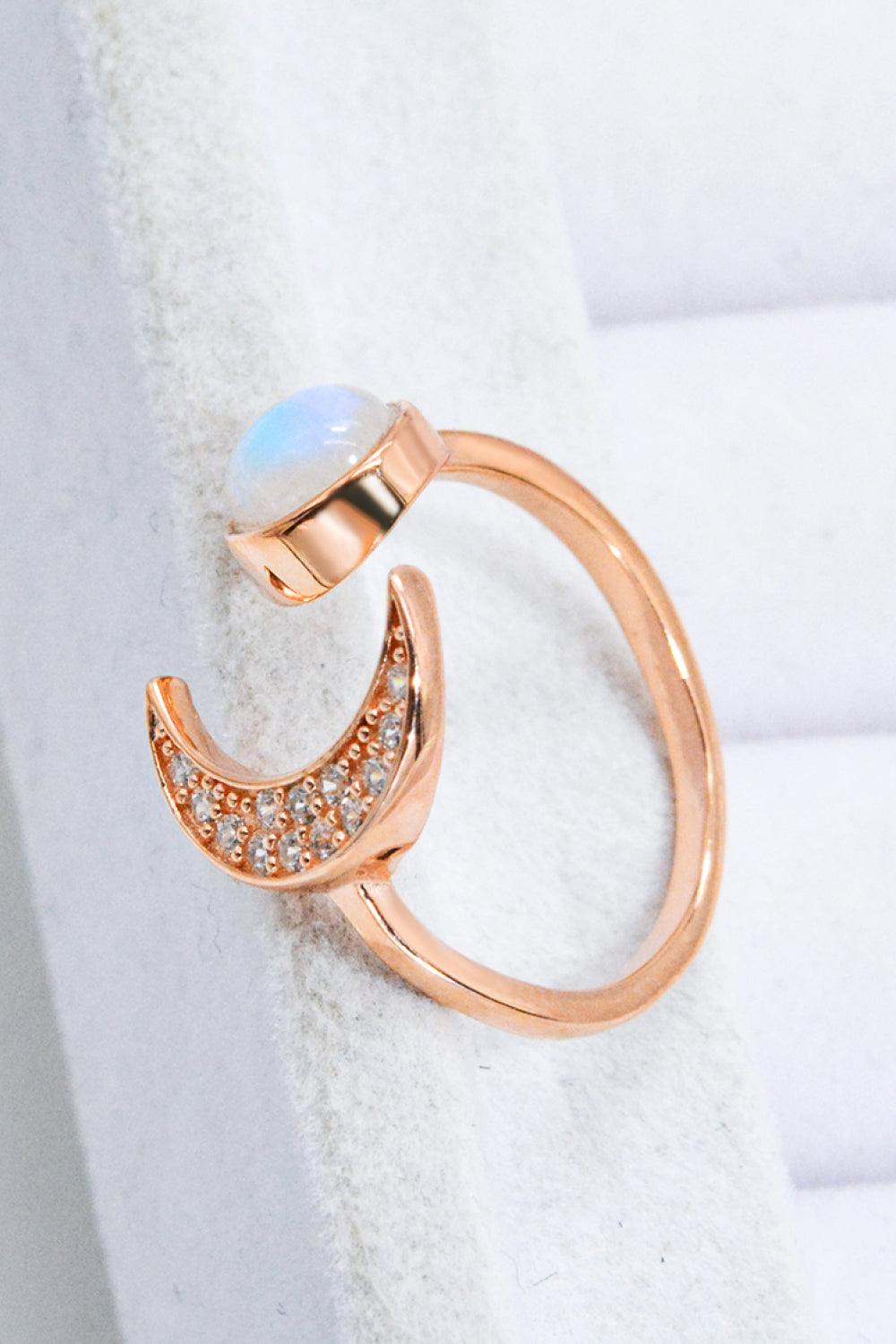 Natural Moonstone and Zircon Sun & Moon Open Ring Carauana Store