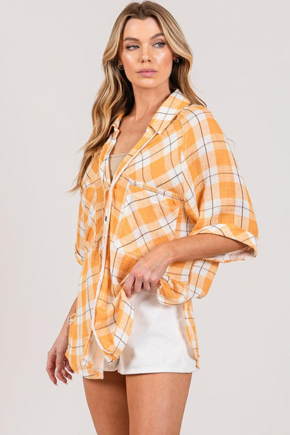 SAGE + FIG Plaid Button Up Side Slit Shirt Carauana Store