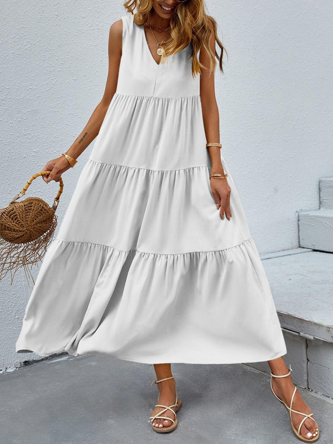 Tiered V-Neck Sleeve Dress Carauana Store