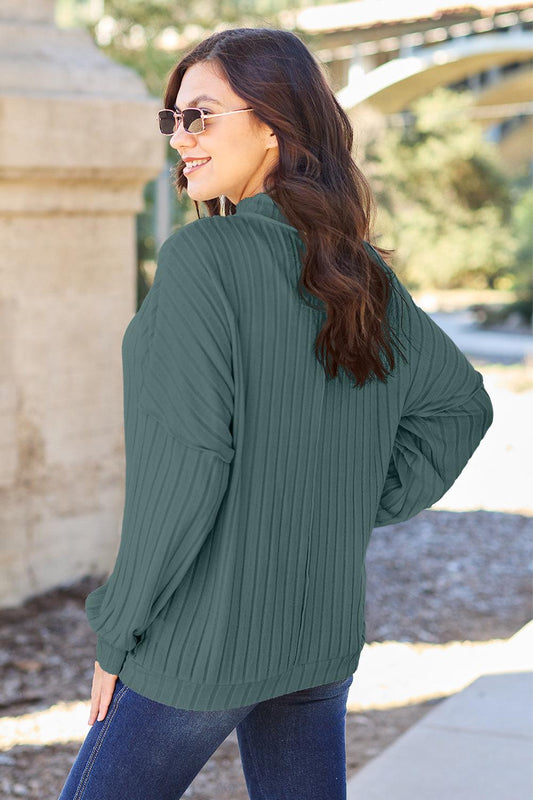 Basic Bae Full Size Ribbed Exposed Seam Mock Neck Knit Top Carauana Store