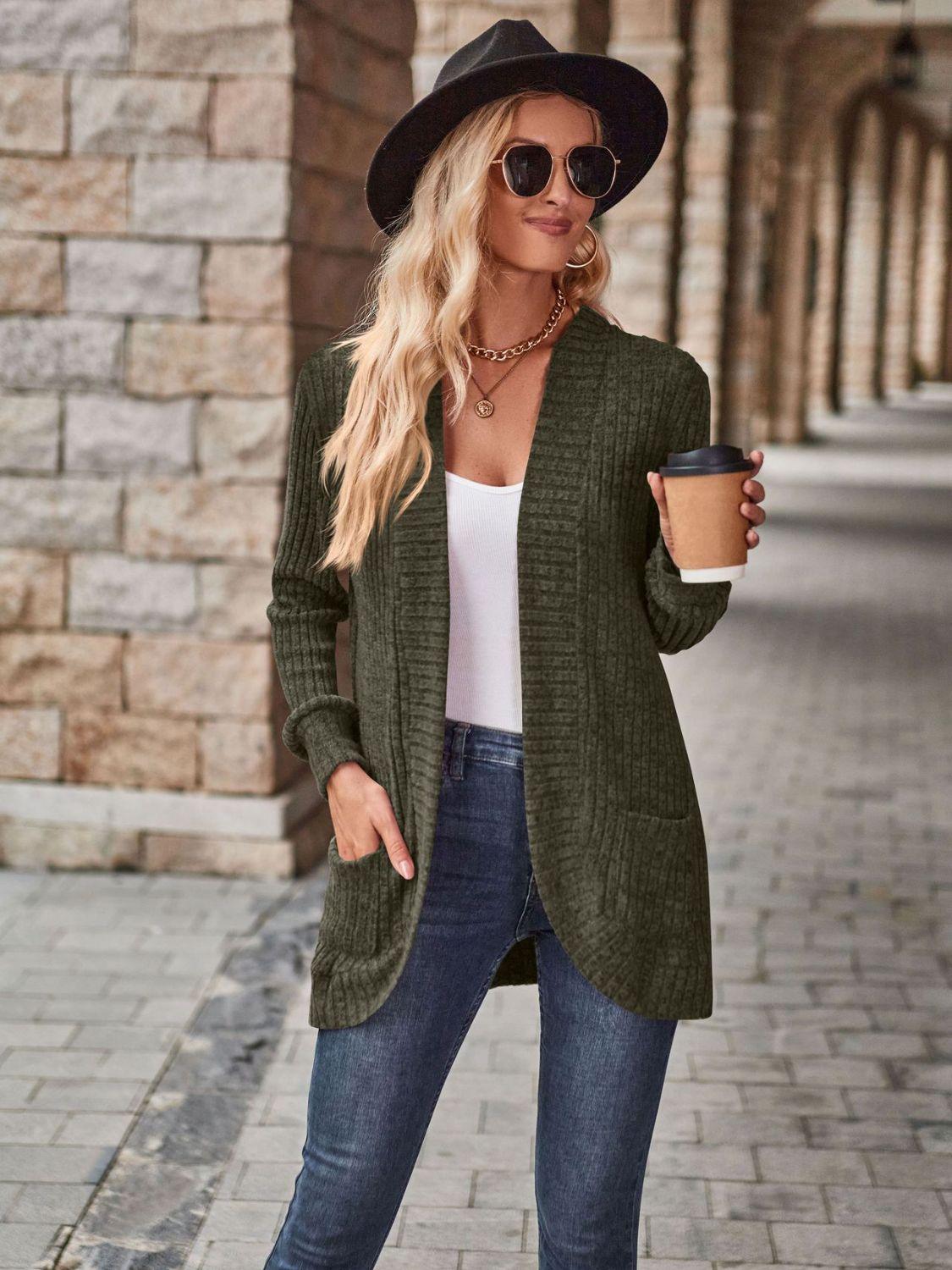 Open Front Cardigan with Pockets Carauana Store