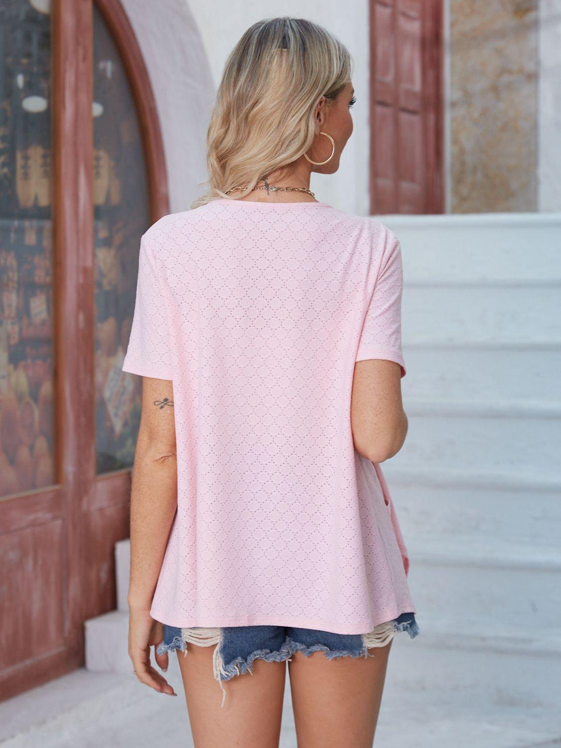 Eyelet Open Front Short Sleeve Cover Up Carauana Store