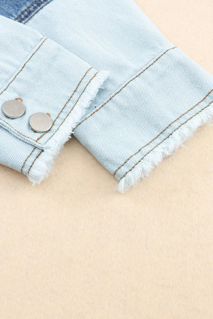 Raw Hem Color Block Denim Jacket Carauana Store