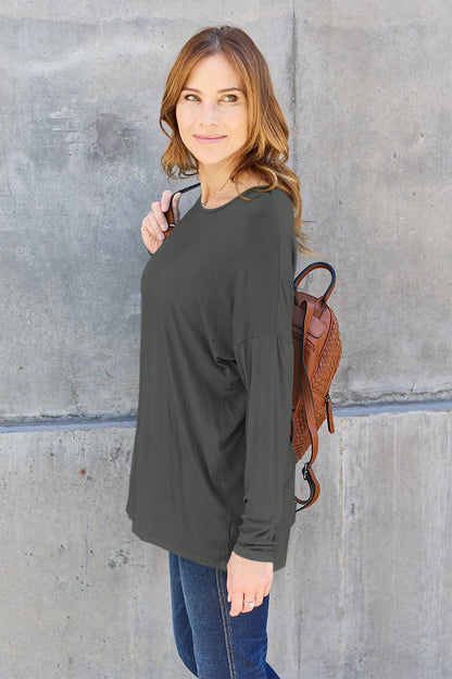 Basic Bae Full Size Round Neck Dropped Shoulder T-Shirt Carauana Store