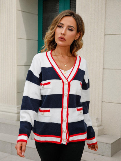 Angel Wings Striped Button Down Cardigan Carauana Store