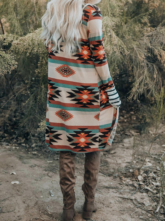 Geometric Open Front Long Sleeve Cardigan Carauana Store