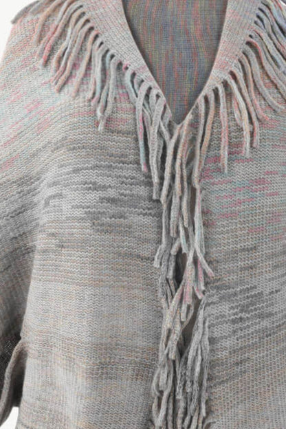 Multicolored Fringe Trim Poncho Carauana Store