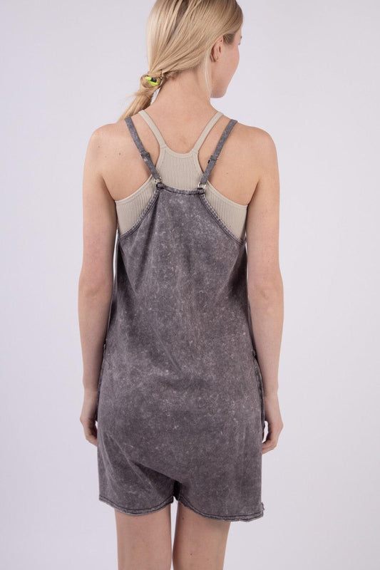 VERY J V-Neck Sleeveless Washed Romper Carauana Store