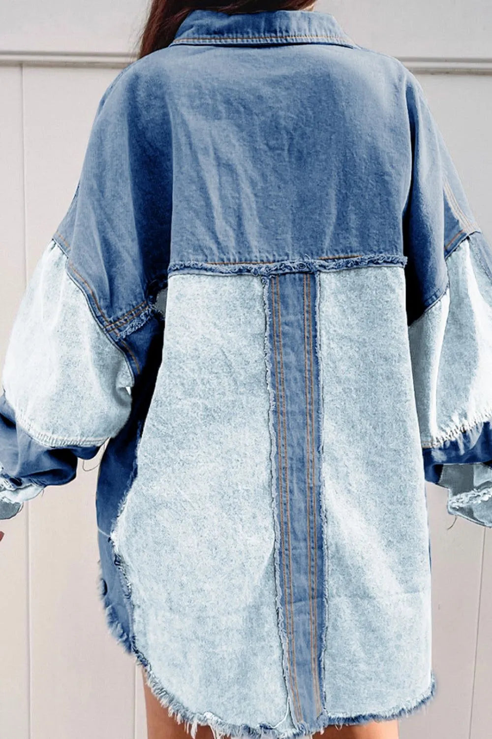 Raw Hem Color Block Denim Jacket Carauana Store