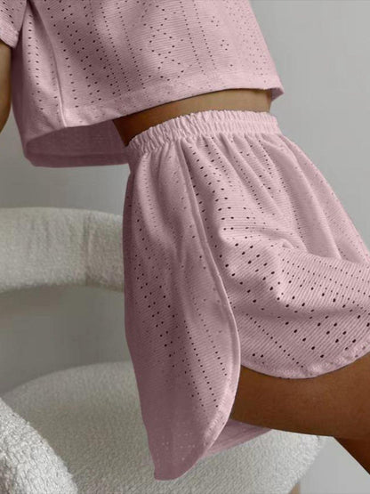 Eyelet Round Neck Top and Shorts Set Carauana Store