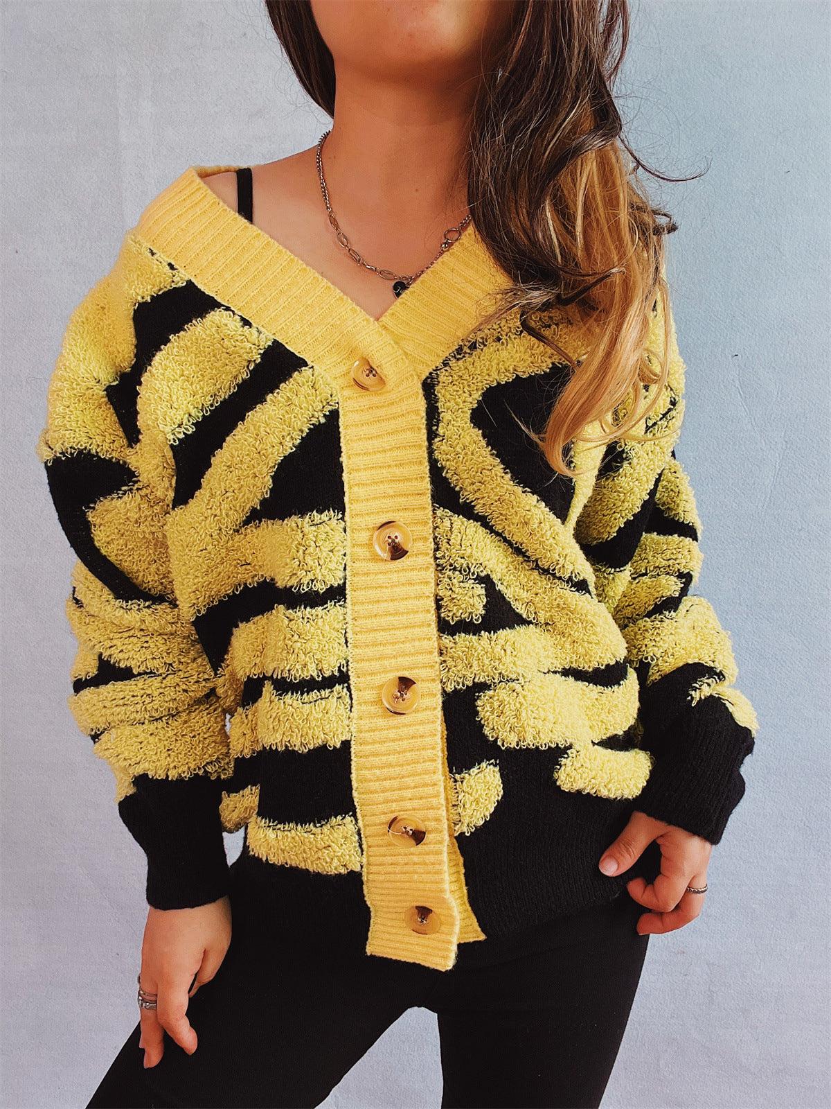 Contrast Button Up Long Sleeve Cardigan Carauana Store
