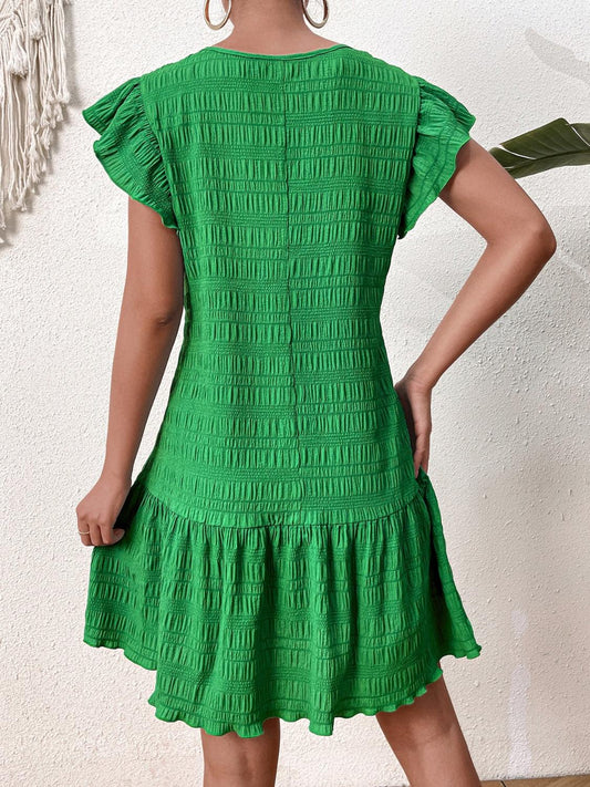 Textured Round Neck Ruffle Hem Dress Carauana Store