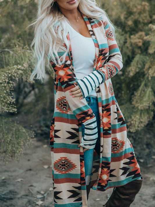 Geometric Open Front Long Sleeve Cardigan Carauana Store