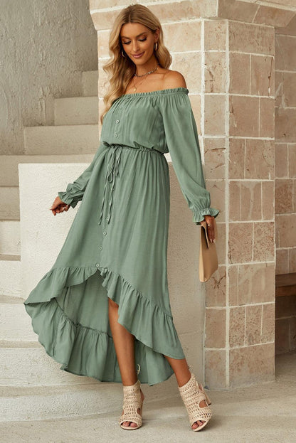 Drawstring Off-Shoulder Flounce Sleeve Dress Carauana Store