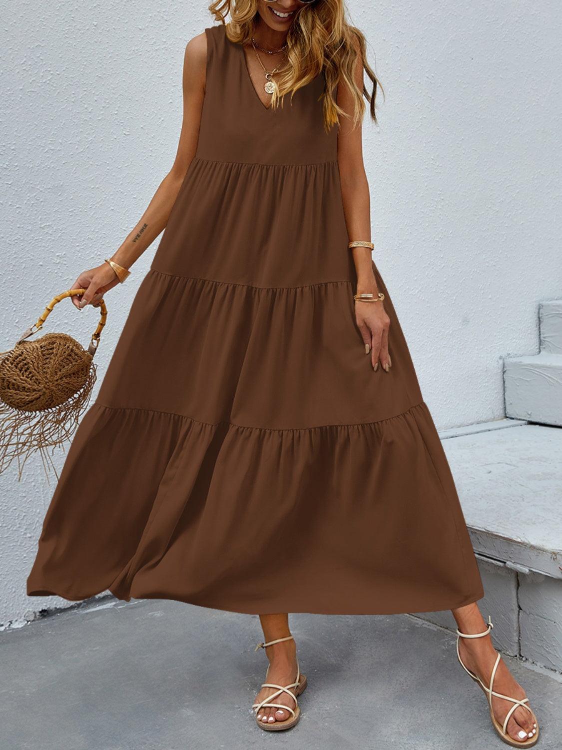 Tiered V-Neck Sleeve Dress Carauana Store