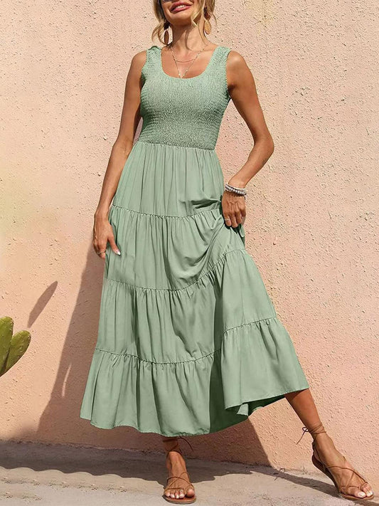 Tiered Smocked Wide Strap Dress Carauana Store