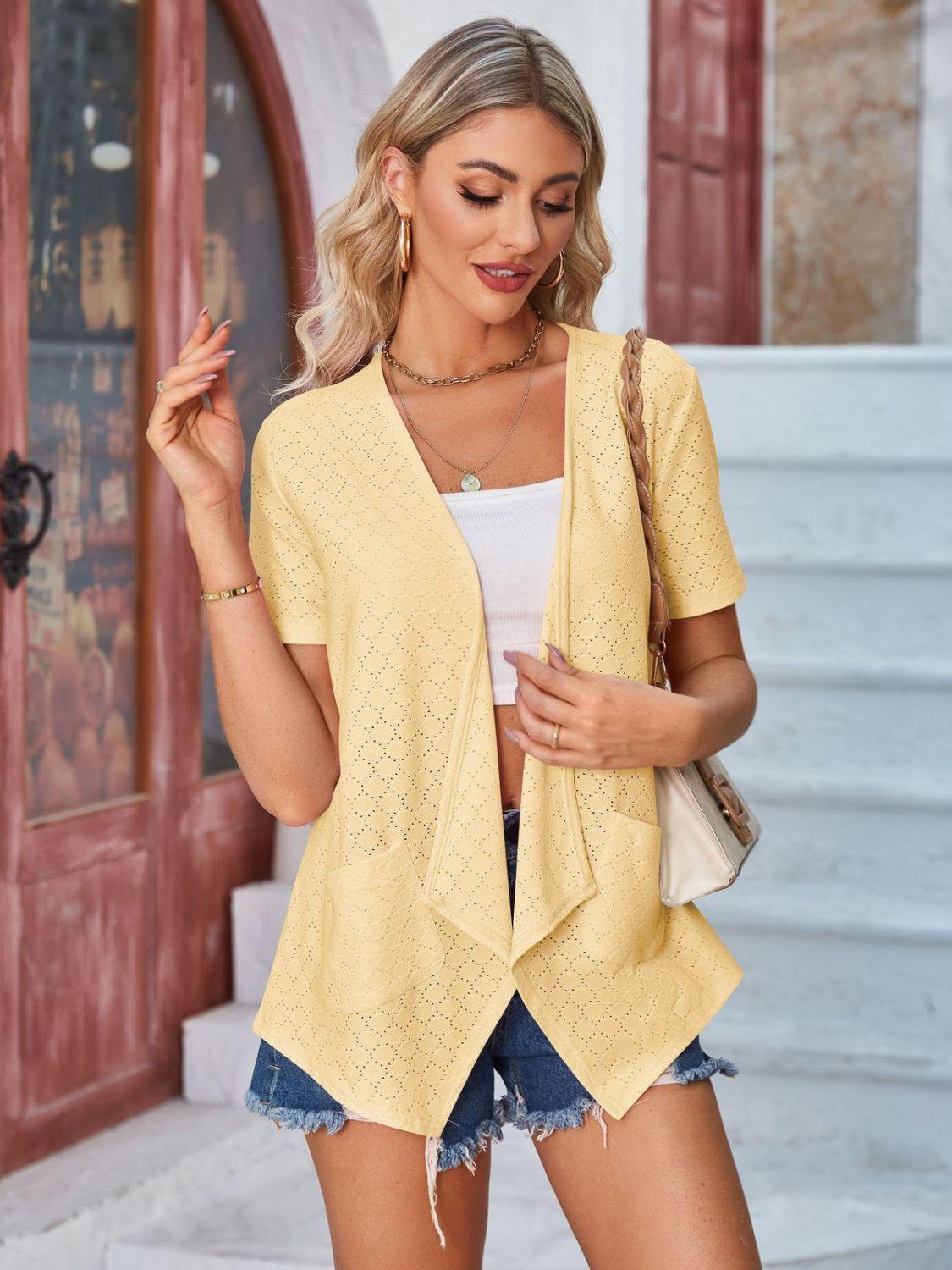 Eyelet Open Front Short Sleeve Cover Up Carauana Store