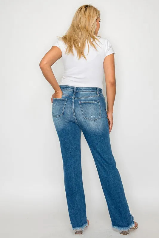 bytos Full Size Raw Hem Distressed Mid Rise Straight Jeans Carauana Store
